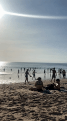 Busy beach day recorded in Kuta Selatan, Indonesia