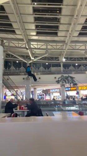 Mall visitors enjoy zip line activities in Esenyurt Turkey