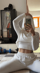 Person takes mirror selfie in split position, Generalovo Bulgaria