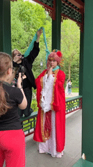 Costumed photo session at Chinese pavilion in Moscow park