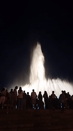 Crowds gather for Magic Fountain light show in Barcelona
