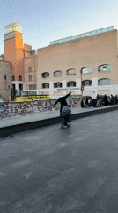 Skateboarders practice tricks at Barcelona's MACBA plaza
