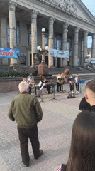 Young brass band performs at Ternopil theater, draws crowd