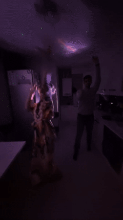 Kitchen dance party with colored lights captured in Sochi