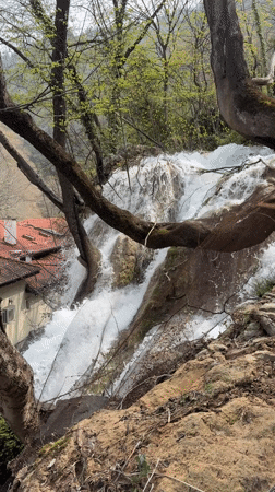 Waterfall flows near historic Bachkovo Monastery, Bulgaria