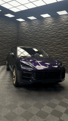 Purple Porsche with gold wheels showcased in Plovdiv showroom
