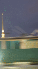 Nighttime journey through illuminated St. Petersburg captured in six memories