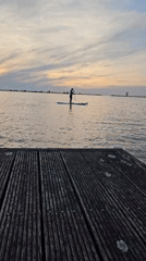 Lelystad harbor at sunset: paddleboards, sailboats, and waterfront life