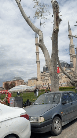 White Citroen spotted near historic building in Edirne, Turkey