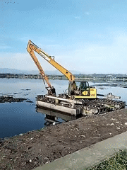 Waterway cleanup operations observed in Lhokseumawe, Indonesia