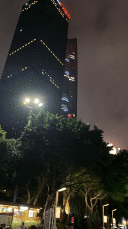 Illuminated skyscrapers captured on video in Tianhe District park