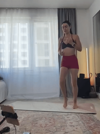 Home yoga and cardio workout on a mat in Tyumen