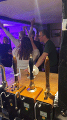 Pub patrons dance on bar counter in Boxford evening
