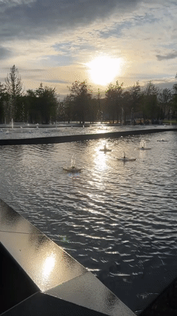 Afternoon visitors enjoy fountains and sculptures at Krasnodar park