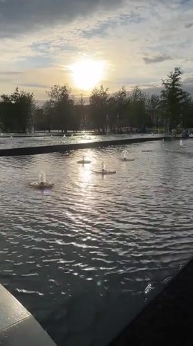 Afternoon visitors enjoy fountains and sculptures at Krasnodar park