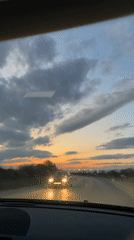 Driver documents dramatic sunset on wet Sofia roads