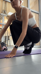 Woman alternates between yoga session and car moments