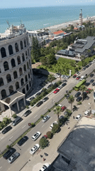 Aerial view captured of Batumi beachfront and marina area