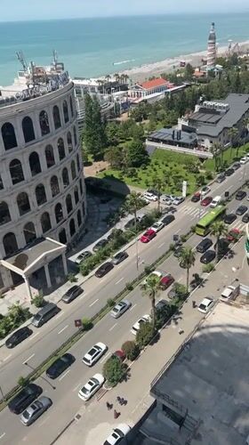 Aerial view captured of Batumi beachfront and marina area