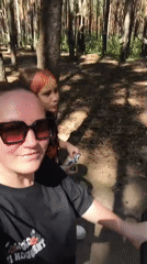Morning pine forest walk with kids in Chaikovsky