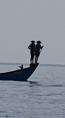 Boat figures and modern fountain captured in Nha Trang