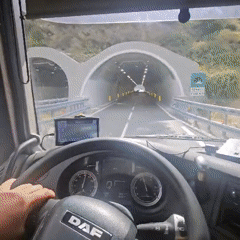 DAF truck rolls into a tunnel near Cipressa, Italy