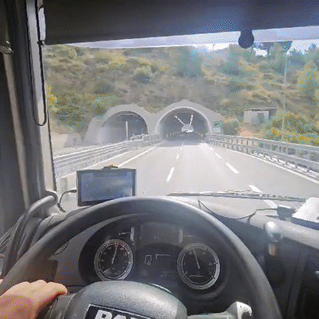 DAF truck rolls into a tunnel near Cipressa, Italy