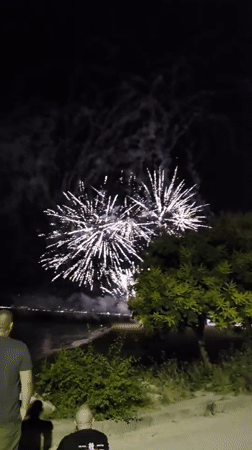 Fireworks light up the Varna waterfront on a June night