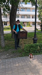 Street musician plays organ in Pyatigorsk, Russia