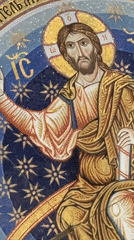 Ornate orthodox church interior in Belgrade, opening on mosaic