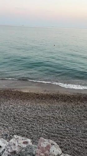 Woman and poodle enjoy evening beach visit in Montenegro