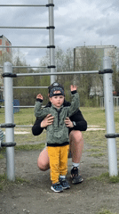 Family workout session captured at playground during afternoon exercise