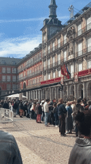 Crowds gather in Madrid square during Holy Week celebrations