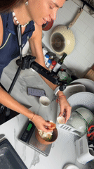 Kitchen recipe prep and parked motorcycles in Ban Bang Rak