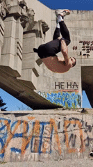 Athlete performs handstands and backflip on concrete in Varna