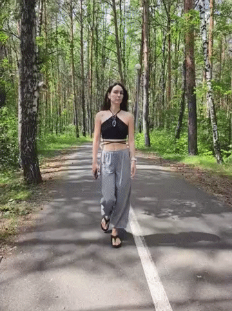 Morning stroll and run through a forested park in Tyumen