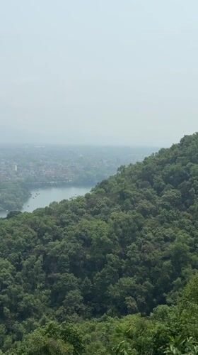 Dawn panoramic view captured of Pokhara city and lake