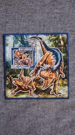 Collector documents prehistoric stamps and dinosaur cards in Bulgaria