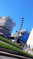Sunny street scene captures Buenos Aires' iconic Obelisco monument