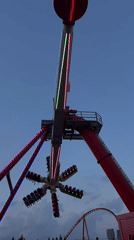Moscow amusement park rides in action, August evening