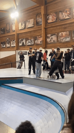 Skateboarding awards ceremony celebrated with champagne at French indoor park