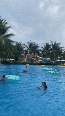 Families enjoy morning water activities at Vietnam resort