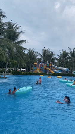 Families enjoy morning water activities at Vietnam resort