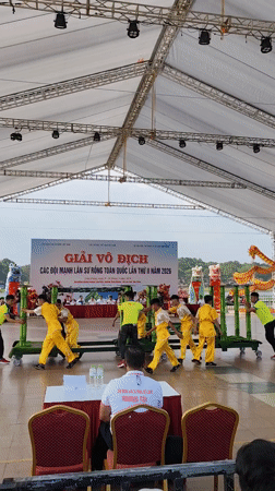 Performance group in yellow sequined outfits plays outdoor venue