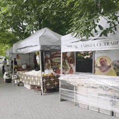 Street-level market and exchange scenes from a busy outdoor area