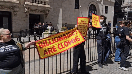 Protest gathered outside NYSE-area building in Manhattan
