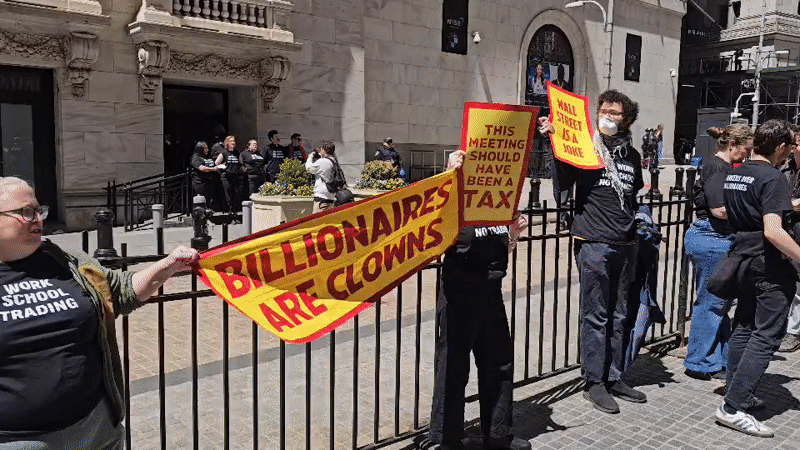 Protest gathered outside NYSE-area building in Manhattan