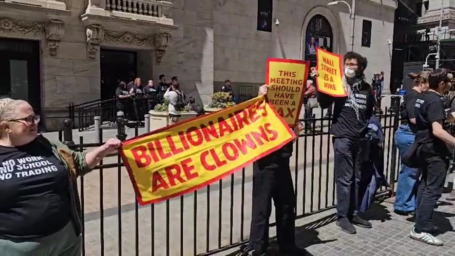 Protest gathered outside NYSE-area building in Manhattan