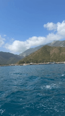 Couple documents scenic Mediterranean boat trip near Kumluca, Turkey