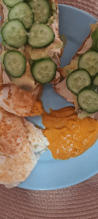 Weekend breakfast documented in Nahariyya features avocado sandwiches and eggs